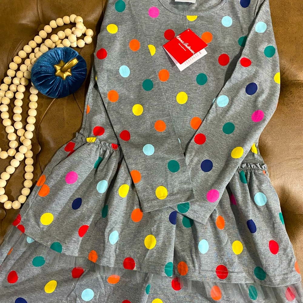 NWT Hanna Andersson Grey Polka dot tulle dress size 8 (130cm)
